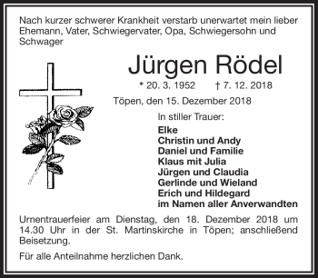 Traueranzeige von Jürgen Rödel von Frankenpost