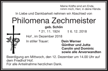 Traueranzeige von Philomena Zechmeister von Frankenpost