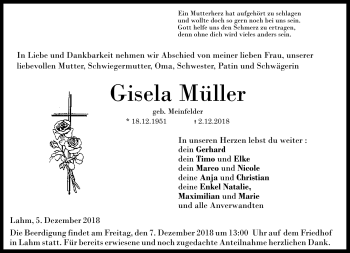 Traueranzeige von Gisela Müller von Neue Presse Coburg
