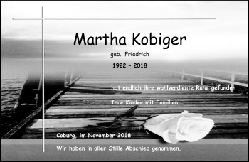Traueranzeige von Martha Kobiger von Neue Presse Coburg
