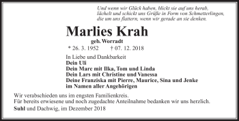 Traueranzeige von Marlies Krah von Südthüringer Presse