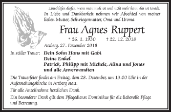 Traueranzeige von Agnes Ruppert von Frankenpost