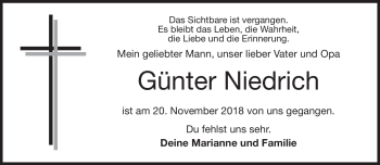 Traueranzeige von Günter Niedrich von Neue Presse Coburg