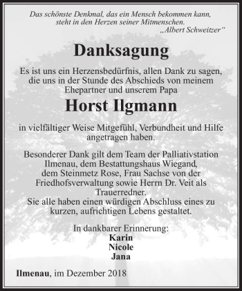 Traueranzeige von Horst Ilgmann von Südthüringer Presse