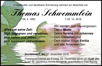 Traueranzeige von Thomas Schwemmlein von Neue Presse Coburg