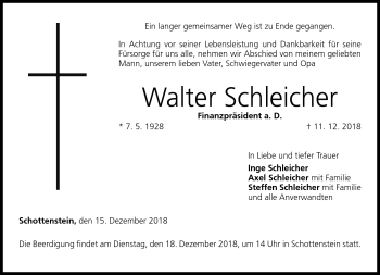 Traueranzeige von Walter Schleicher von Neue Presse Coburg