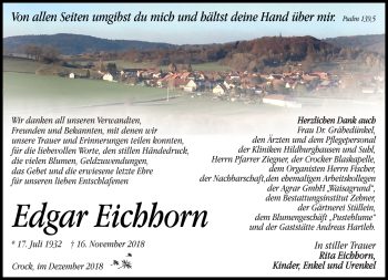 Traueranzeige von Edgar Eichhorn von Südthüringer Presse