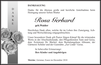 Traueranzeige von Rosa Gerhard von Südthüringer Presse