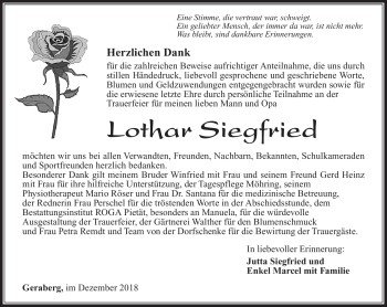 Traueranzeige von Lothar Siegfrie von Südthüringer Presse