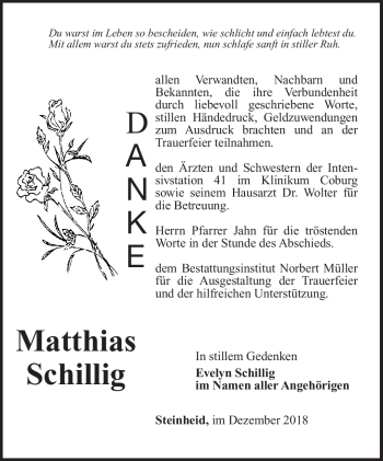 Traueranzeige von Matthias Schillig von Südthüringer Presse