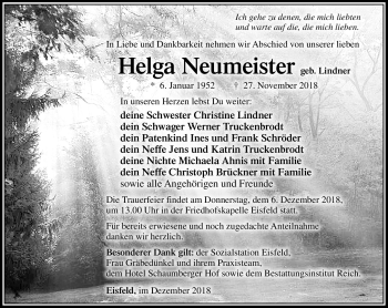 Traueranzeige von Helga Neumeister von Südthüringer Presse