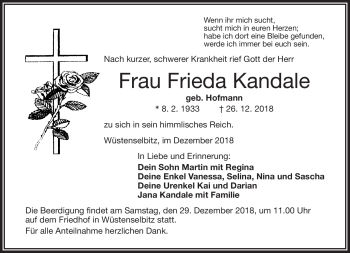 Traueranzeige von Frieda Kandale von Frankenpost