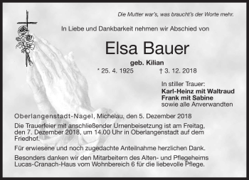 Traueranzeige von Elsa Bauer von Neue Presse Coburg
