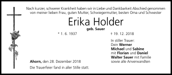 Traueranzeige von Erika Holder von Neue Presse Coburg