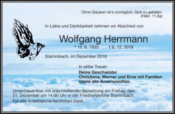 Traueranzeige von Wolfgang Herrmann von Frankenpost