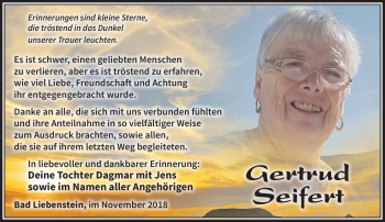 Traueranzeige von Dagmar Seifert von Südthüringer Presse