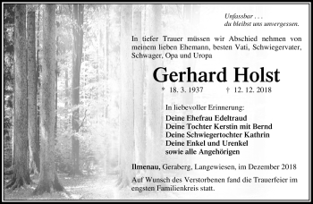 Traueranzeige von Gerhard Holst von Südthüringer Presse