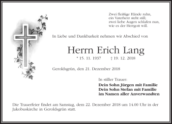 Traueranzeige von Erich Lang von Frankenpost