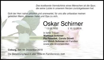 Traueranzeige von Oskar Schirner von Neue Presse Coburg