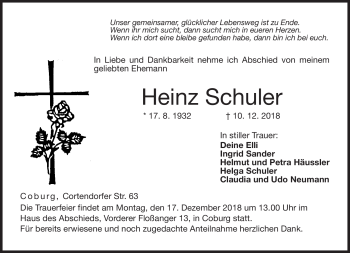 Traueranzeige von Heinz Schuler von Neue Presse Coburg