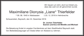 Traueranzeige von Maximilian Thierfelder von Frankenpost