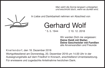 Traueranzeige von Gerhard Wolf von Neue Presse Coburg