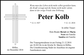 Traueranzeige von Peter Kolb von Neue Presse Coburg