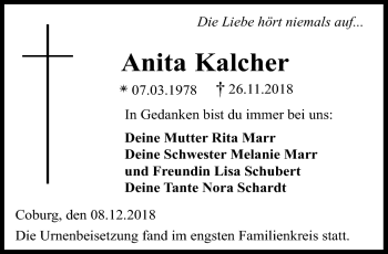 Traueranzeige von Anita Kalcher von Neue Presse Coburg