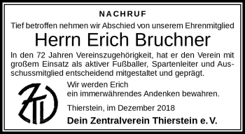 Traueranzeige von Erich Bruchner von Frankenpost