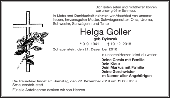 Traueranzeige von Helga Goller von Frankenpost