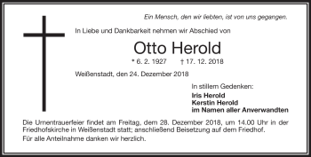 Traueranzeige von Otto Herold von Frankenpost