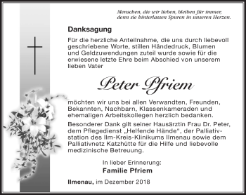 Traueranzeige von Peter Pfriem von Südthüringer Presse