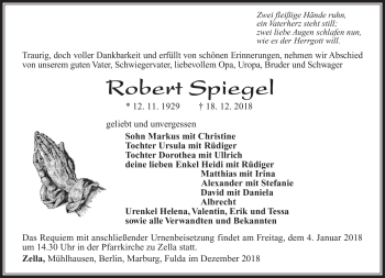 Traueranzeige von Robert Spiegel von Südthüringer Presse