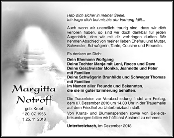 Traueranzeige von Margitta Notroff von Südthüringer Presse