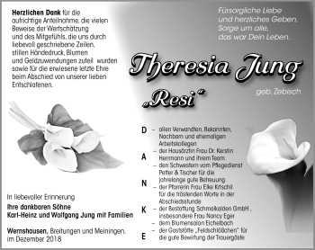 Traueranzeige von Theresia Jung von Südthüringer Presse