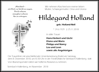 Traueranzeige von Hildegard Holland von Südthüringer Presse