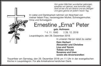 Traueranzeige von Ernestine Peter von Frankenpost