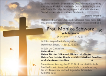 Traueranzeige von Monika Schwarz von Frankenpost