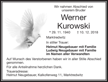 Traueranzeige von Werner Kurowski von Frankenpost