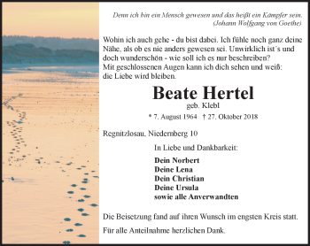 Traueranzeige von Beate Hertel von Frankenpost