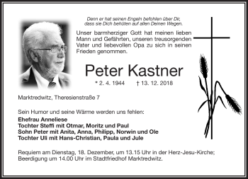 Traueranzeige von Peter Kastner von Frankenpost