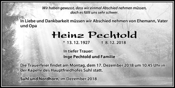 Traueranzeige von Heinz Pechtold von Südthüringer Presse