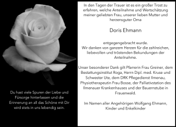 Traueranzeige von Doris Ehmann von Südthüringer Presse