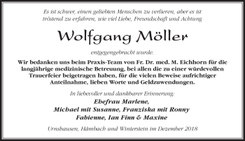 Traueranzeige von Wolfgang Möller von Südthüringer Presse