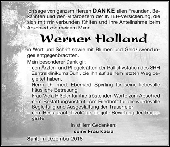 Traueranzeige von Werner Holland von Südthüringer Presse