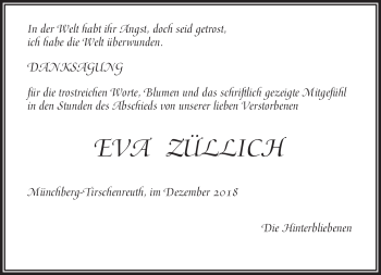 Traueranzeige von Eva Züllich von Frankenpost
