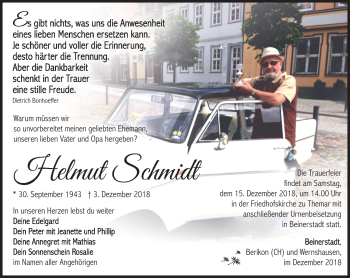 Traueranzeige von Helmut Schmidt von Südthüringer Presse