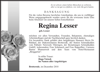 Traueranzeige von Regina Lesser von Südthüringer Presse