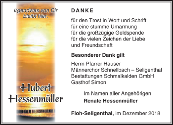 Traueranzeige von Hubert Hessenmüller von Südthüringer Presse