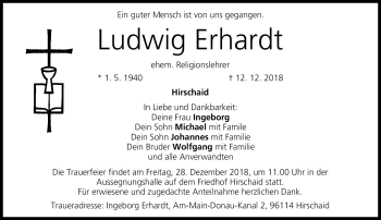 Traueranzeige von Ludwig Ehrhardt von Frankenpost